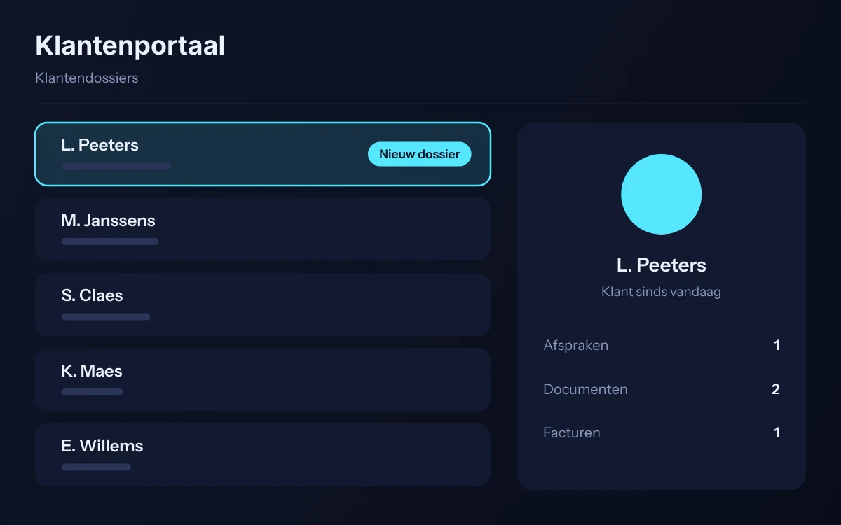 Voorbeeldscherm van een klantenportaal