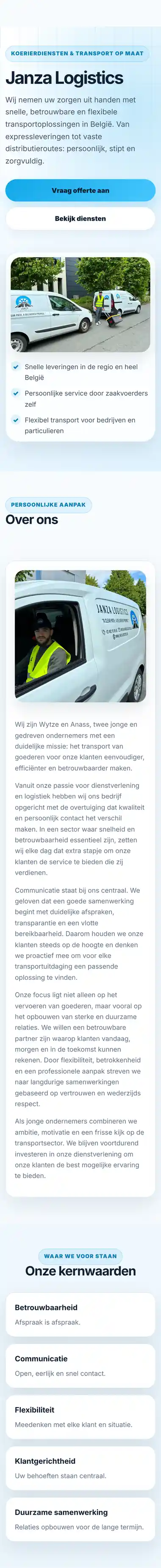 Capture d’écran de Janza Logistics sur un smartphone