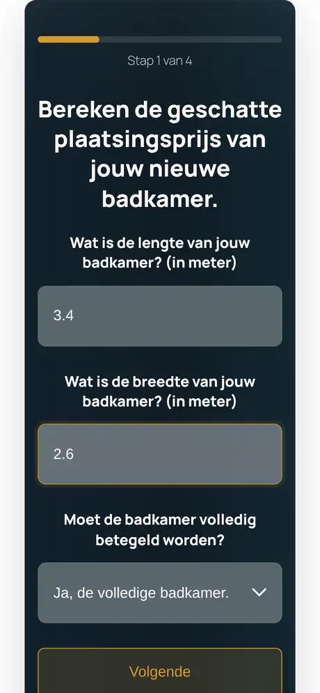 Captura de pantalla de Calculadora de baños Rennic en un smartphone