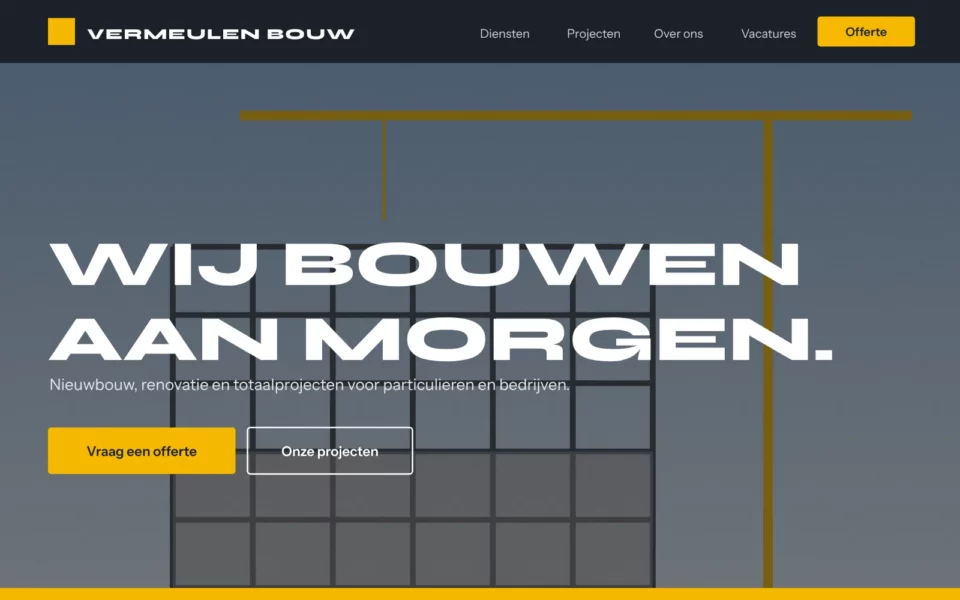 Startpagina van de demowebsite Vermeulen Bouw