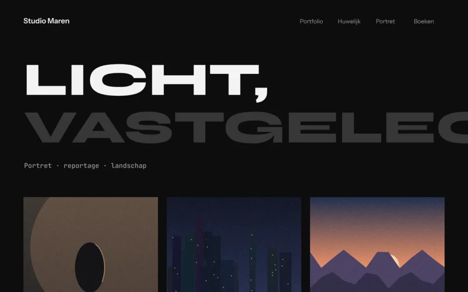 Startpagina van de demowebsite Studio Maren
