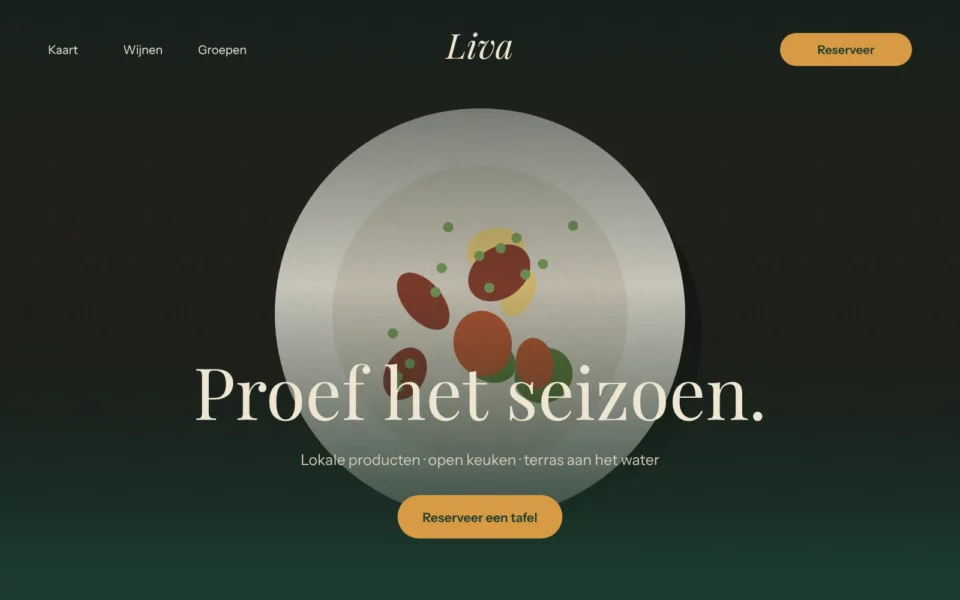 Startpagina van de demowebsite Brasserie Liva