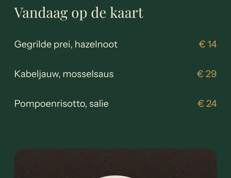 Scherm van de demowebsite Brasserie Liva